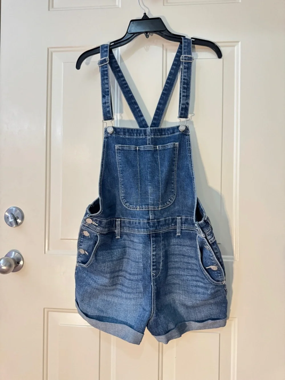 Old Navy Women’s Blue Denim Short Overalls - Size L - Picture 1 of 3